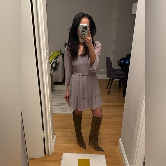 Aritzia Wilfred Tempest Smocked Chiffon Mini Dress - Picture 3 of 4